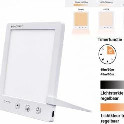 Beactiff Daglichtlamp Met Timer, Kleur En Sterkte Traploos Instelbaar, Lichttherapie-lamp/energielamp/ Winterdepressie Energylight-Energyup Sunlight LED SAD Light, Zonlicht Lamp 2.000 Tot 10.000 Lux