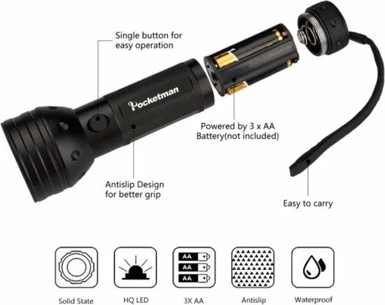 UV-lamp Zaklamp UV Ultraviolet 51x LED / 395-400NM / HaverCo - Afbeelding 2