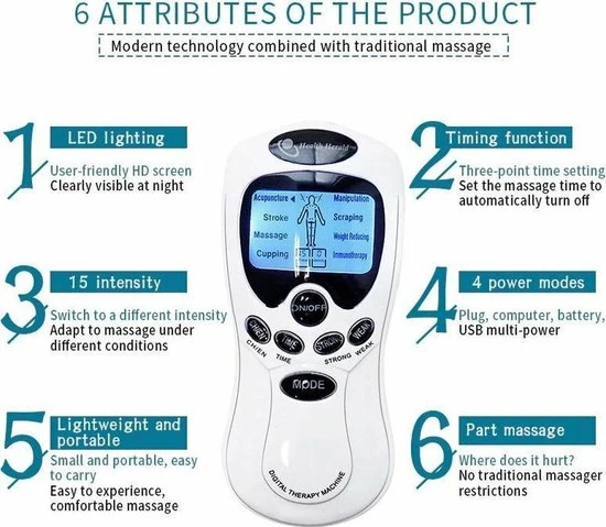 Genki Elektrodentherapie Massage ? 4 Elektroden Pads ? Electro Stimulator Voor Hele Lichaam ? Ontspannen Spieren En Stimulatie Bloedcirculatie - Afbeelding 10