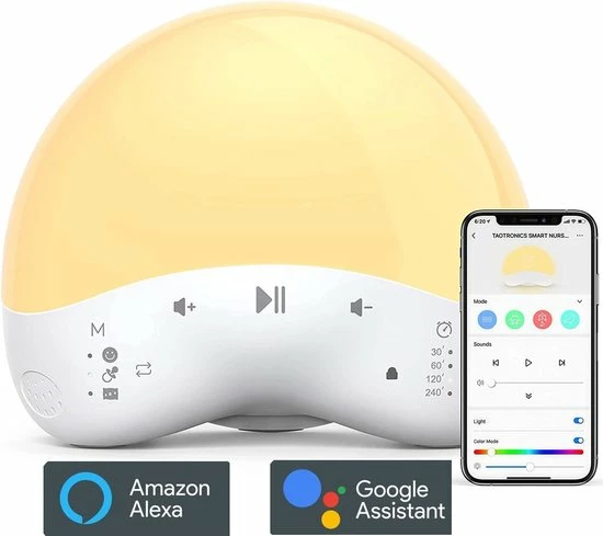 TaoTronics White Noise Machine - Slaap Machine - Witte Ruis - Slaap Geluidsmachine - Nachtlamp - Slaaphulpen - Slaaptrainer - Baby - Volwassen - - Smart - Wifi - Met App
