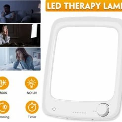 AMBOTHER A-SD-02 Daglichtlamp - Sad Fototherapie Lamp - Met Timer -10000 Lux UV-vrije - Simulatie Van Daglicht - Happy Life -Tegen Vermoeidheid En Anti Winterblues - Voor Thuis En Office - 190 X 243 X 19 Mm - Wit