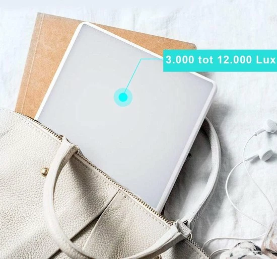VITAMO? Premium Daglichtlamp Met Timer - Lichttherapie - Zonlicht LED Lamp - SAD Lamp - Tegen Vermoeidheid En Winterdepressie - 3 Lichtstanden - 3000-12000 Lux - 23.5 Cm X 14 Cm - Wit - Afbeelding 3