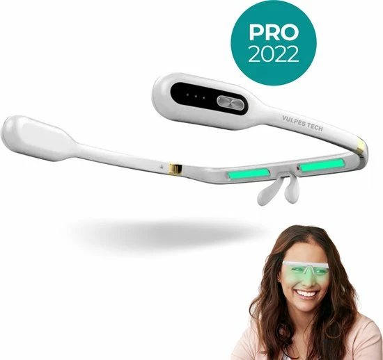 Vulpes Goods Vulpes Tech? Lichttherapie Bril - Lichttherapielamp - Energielamp - Daglichtlamp - 2 Standen & App-besturing - Wetenschappelijk Bewezen - Wit & Goud - PRO Versie