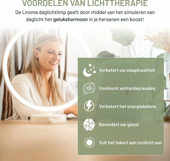 LIROMA® Daglichtlamp - Gratis Opberghoes - ⌀ 32 - 10.000 LUX - USB Poort - 3 Kleuren - Bureaulamp - Lichttherapielamp - Lichttherapie - Black Friday 2022 Deals - Afbeelding 7