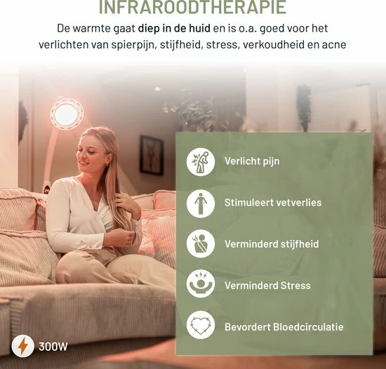LIROMA® 300W Infraroodlamp - Hoogte Verstelbaar - Remote - Timer - Lichttherapie - Infraroodtherapie - Fibromyalgie - Pijnverlichting - Collageen Lamp - Rood Licht Therapie - Philips - Black Friday 2022 Deals - Afbeelding 12