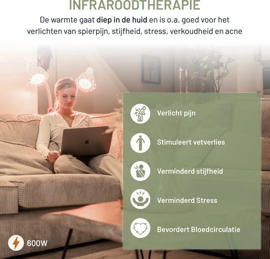 LIROMA? 600W Infraroodlamp - Hoogte Verstelbaar - Timer - Remote - Infraroodtherapie - Lichttherapie - Fibromyalgie - Pijnverlichting Spieren ? Collageen Lamp ? Warmtelamp - Rood Licht Therapie - Philips - Black Friday 2022 Deals - Afbeelding 6