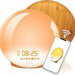 DistinQ Wake-Up Light ? Wifi Smart ? Wekkerradio Met Dubbele Wektijd ? Slaaphulp Met USB Aansluiting - Houtkleurig