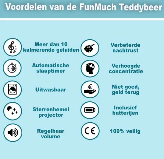 Funmuch Baby Knuffel Teddybeer Met Slaapliedjes, Hartslag En Nachtlampje / Sterrenprojector - Vanaf 0 Jaar - Afbeelding 3