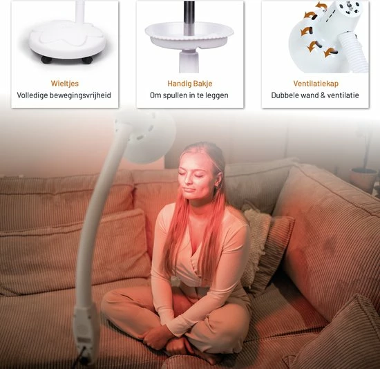 LIROMA® 300W Infraroodlamp - Hoogte Verstelbaar - Remote - Timer - Lichttherapie - Infraroodtherapie - Fibromyalgie - Pijnverlichting - Collageen Lamp - Rood Licht Therapie - Philips - Black Friday 2022 Deals - Afbeelding 5
