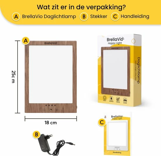 BrellaVio Happy Light Daglichtlamp - 12.000 LUX - LED Lichttherapie - Hout Kleur - Winterdepressie Bureaulamp - Daglicht Lamp - SAD Daylight Therapy - Hobby Lampen - Afbeelding 9