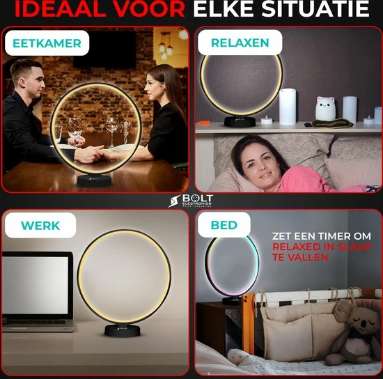 Bolt Electronics® Bolt Electronics ® Tafellamp – Moodlamp – Lichttherapielamp - Moodlight – Daglichtlamp – RGB Licht – Zwart - Afbeelding 3