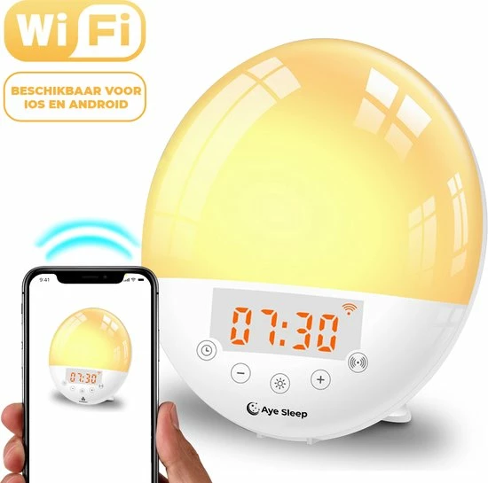 AyeSleep Wake Up Light ? Met App ? Wekkerradio ? Slaaptrainer - Alexa & Google Home