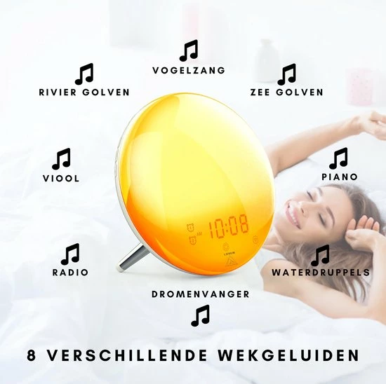 Lorem Wake Up Light Wekker Google Home Wekkerradio Nachtlampje Leeslamp – Zonsopkomst – Slaaptrainer – Smartphone – 2021 - Afbeelding 11