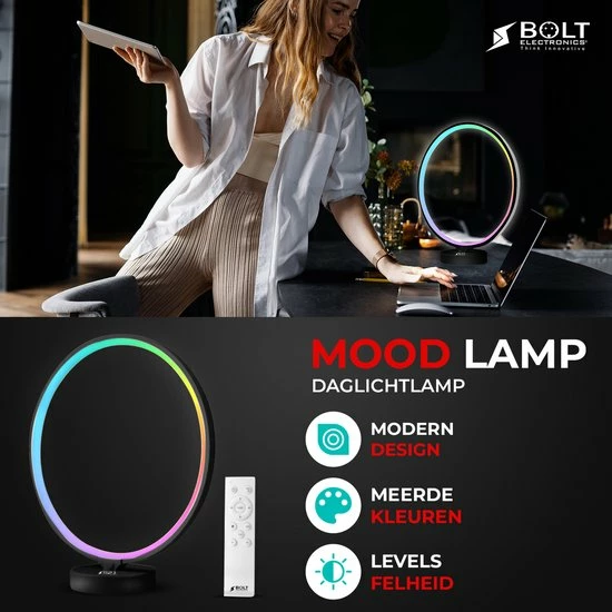 Bolt Electronics® Bolt Electronics ® Tafellamp – Moodlamp – Lichttherapielamp - Moodlight – Daglichtlamp – RGB Licht – Zwart - Afbeelding 4