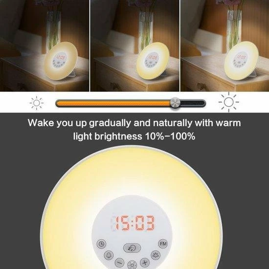 Wake up light| Radio| Alarm| Snooze|Wekker| 6 Verschillende sfeerkeuren| Multi Kleur| 10 lichtinstellingen |zonsondergang| relaxed wakker worden HFS Wake Up Light| Radio| Alarm| Snooze|Wekker| 6 Verschillende Sfeerkeuren| Multi Kleur| 10 Lichtinstellingen |zonsondergang| Relaxed Wakker Worden -Beurer store 550x550 1032