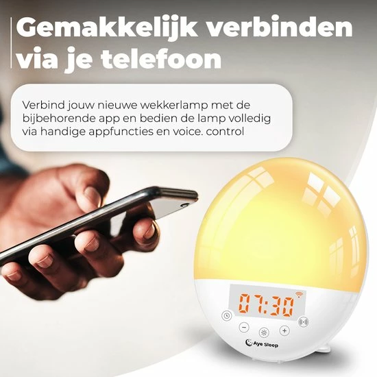 AyeSleep Wake Up Light ? Met App ? Wekkerradio ? Slaaptrainer - Alexa & Google Home - Afbeelding 4