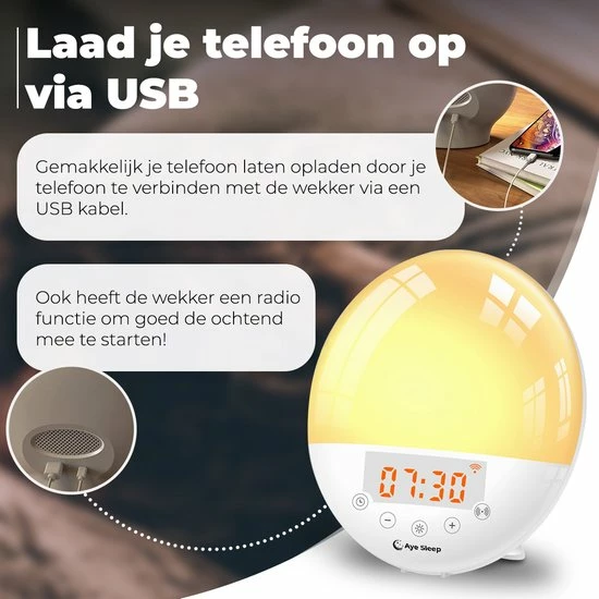AyeSleep Wake Up Light ? Met App ? Wekkerradio ? Slaaptrainer - Alexa & Google Home - Afbeelding 5