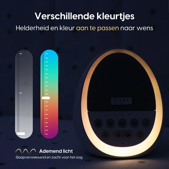 Diley Dreams? Diley Het Droom Ei Slaaptrainer ? White Noise Machine ? Muziek Doosje ? Witte Ruis Met LED Lampen - Afbeelding 4