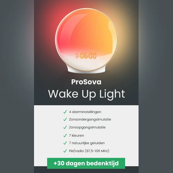 ProSova Wake Up Light - Slaaptrainer - Wekkerradio - Nachtlamp - Dubbele Wektijd - 7 Kleuren - USB aansluiting ProSova Wake Up Light - Slaaptrainer - Wekkerradio - Nachtlamp - Dubbele Wektijd - 7 Kleuren - USB Aansluiting -Beurer store 550x550 275