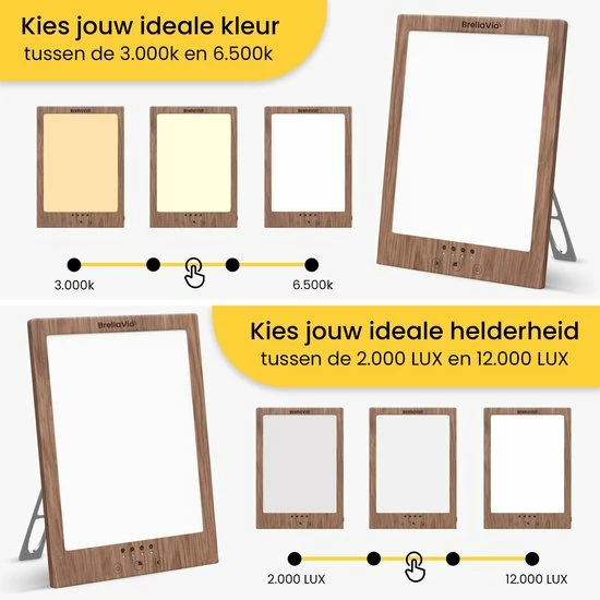 BrellaVio Happy Light Daglichtlamp - 12.000 LUX - LED Lichttherapie - Hout Kleur - Winterdepressie Bureaulamp - Daglicht Lamp - SAD Daylight Therapy - Hobby Lampen - Afbeelding 7