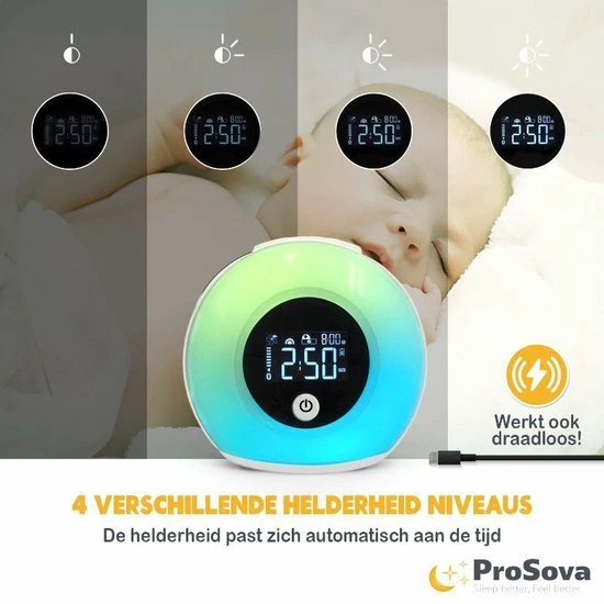 ProSova Wake Up Light Met Speaker - Slaaptrainer - Nachtlampje - Draadloos - + Gratis (E)-Slaapboek - Afbeelding 10