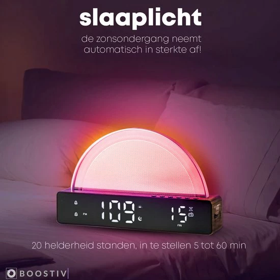 Boostiv Wake Up Light - Speaker Radio - Slaaphulpen - Wekkerradio - Nachtlampje - Digitale Wekker - Wekker - Radio's 5 Boostiv Wake Up Light - Speaker Radio - Slaaphulpen - Wekkerradio - Nachtlampje - Digitale Wekker - Wekker - Radio's - Afbeelding 3