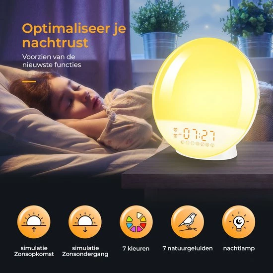 BrightLife Wake Up Light Wekker - Licht Wekker - Wekkerradio - 7 Kleuren - Afbeelding 3