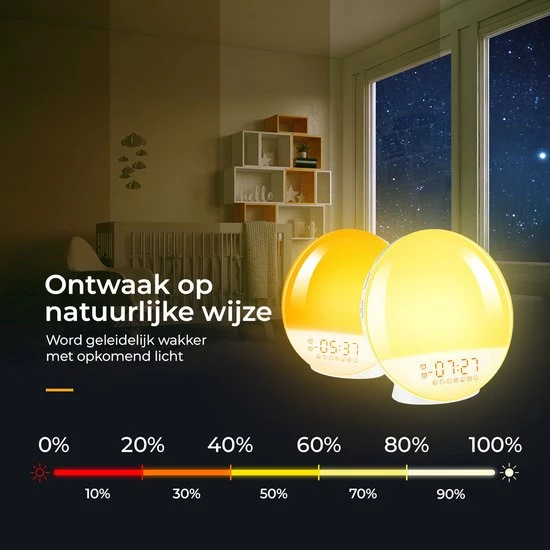 BrightLife Wake Up Light Wekker - Licht Wekker - Wekkerradio - 7 Kleuren - Afbeelding 4