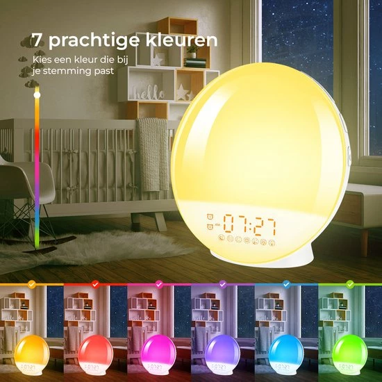 BrightLife Wake Up Light Wekker - Licht Wekker - Wekkerradio - 7 Kleuren - Afbeelding 5