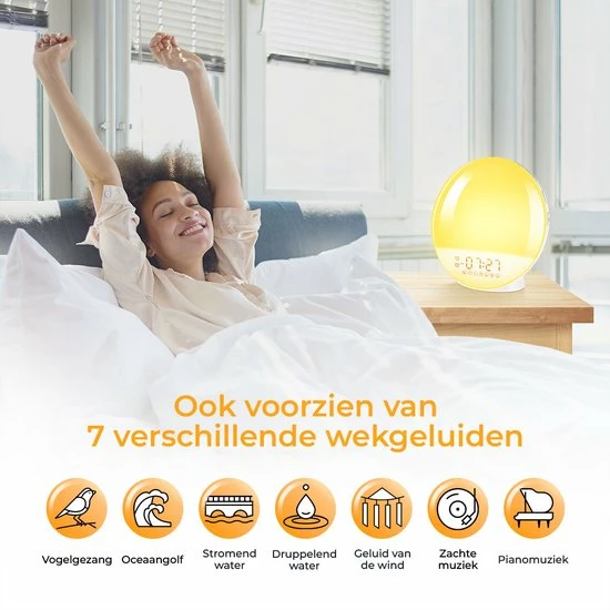 BrightLife Wake Up Light Wekker - Licht Wekker - Wekkerradio - 7 Kleuren - Afbeelding 6