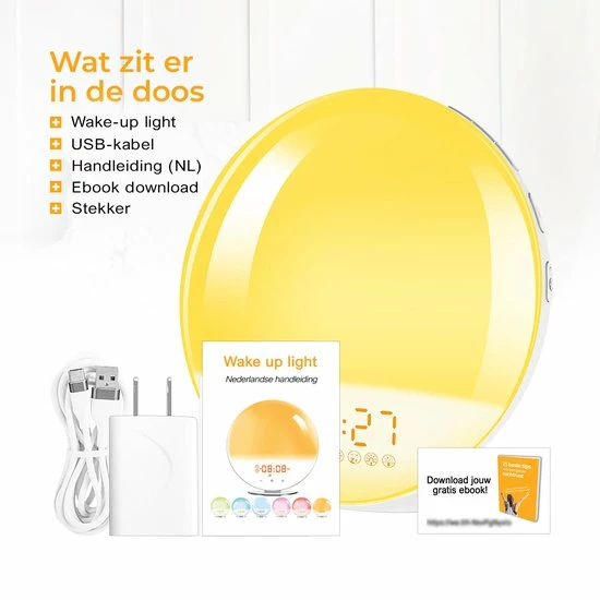 BrightLife Wake Up Light Wekker - Licht Wekker - Wekkerradio - 7 Kleuren - Afbeelding 9