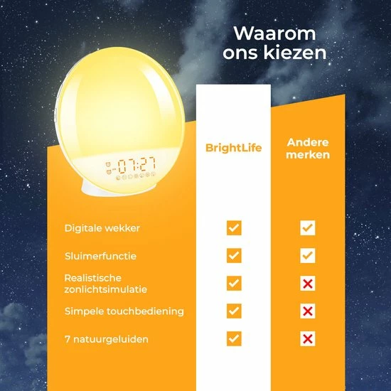BrightLife Wake Up Light Wekker - Licht Wekker - Wekkerradio - 7 Kleuren - Afbeelding 11