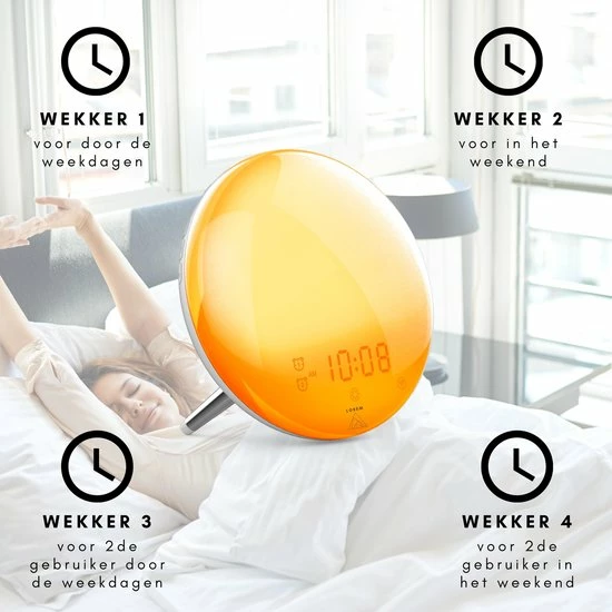 Lorem Wake Up Light Wekker Google Home Wekkerradio Nachtlampje Leeslamp – Zonsopkomst – Slaaptrainer – Smartphone – 2021 - Afbeelding 6