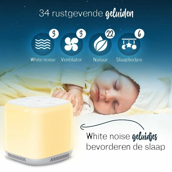 Clockity White Noise Machine - Slaaphulp - Nachtlampje Baby - Witte Ruis Baby - Nachtlampje Kinderen - White Noise Machine - Slaaphulp Met LED Verlichting En 34 Rustgevende Geluiden - Afbeelding 3