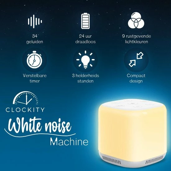 Clockity White Noise Machine - Slaaphulp - Nachtlampje Baby - Witte Ruis Baby - Nachtlampje Kinderen - White Noise Machine - Slaaphulp Met LED Verlichting En 34 Rustgevende Geluiden - Afbeelding 4