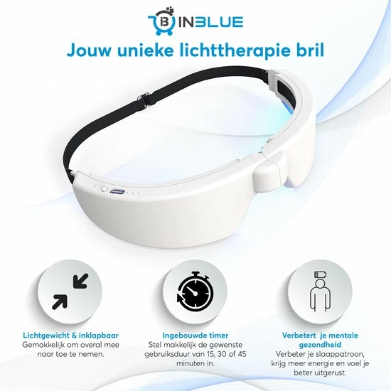 Inblue Lichttherapie Bril -Lichttherapiebril - Daglichtbril - Daglichtlamp - Daglicht Bril- Lichttherapielamp - SAD Daglichtbril - Zonlicht Lamp - SAD Lamp - Light Therapy Glasses - Blue Light Therapy
