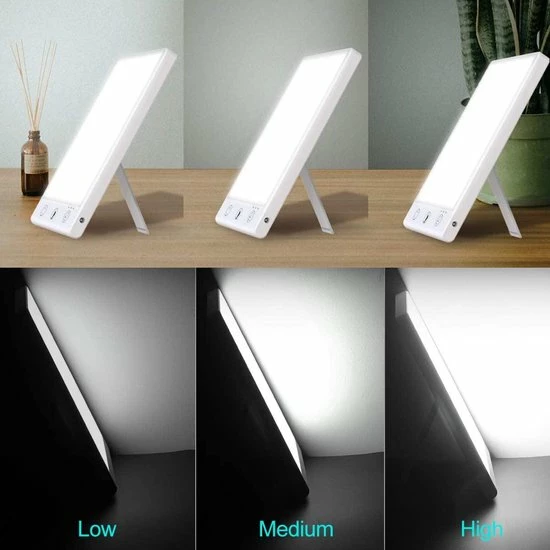 VITAMO? Premium Daglichtlamp Met Timer - Lichttherapie - Zonlicht LED Lamp - SAD Lamp - Tegen Vermoeidheid En Winterdepressie - 3 Lichtstanden - 3000-12000 Lux - 23.5 Cm X 14 Cm - Wit - Afbeelding 4