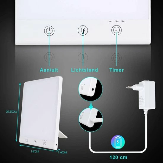 VITAMO? Premium Daglichtlamp Met Timer - Lichttherapie - Zonlicht LED Lamp - SAD Lamp - Tegen Vermoeidheid En Winterdepressie - 3 Lichtstanden - 3000-12000 Lux - 23.5 Cm X 14 Cm - Wit - Afbeelding 6