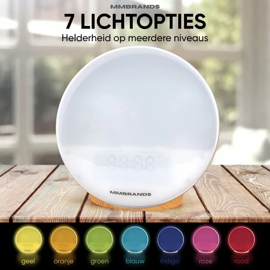MM Brands Wake Up Light Wekker - Licht Wekker - Wekkerradio - Nachtlampje - 7 Kleuren - Afbeelding 2