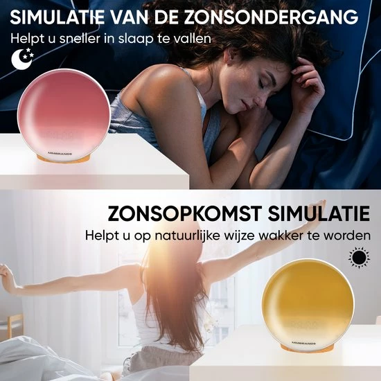 MM Brands Wake Up Light Wekker - Licht Wekker - Wekkerradio - Nachtlampje - 7 Kleuren - Afbeelding 5