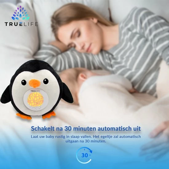 TrueLife Slaaptrainer En White Noise Machine En Sterrenprojector – Knuffel Pinguïn – Slaapgeluiden – Witte Ruis – Baby - Peuter - Afbeelding 3