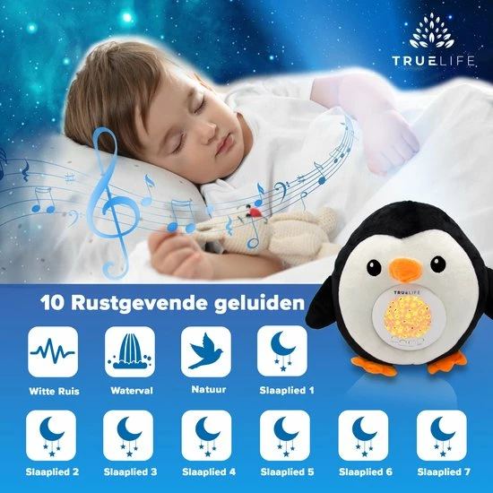 TrueLife Slaaptrainer En White Noise Machine En Sterrenprojector – Knuffel Pinguïn – Slaapgeluiden – Witte Ruis – Baby - Peuter - Afbeelding 6