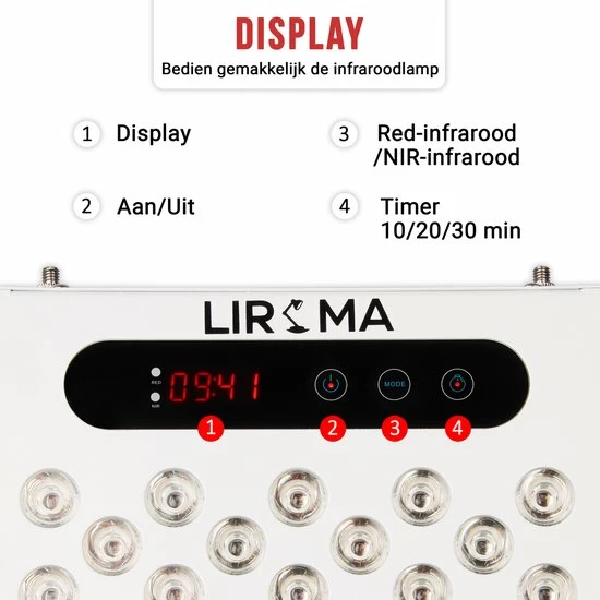 LIROMA? LED Infraroodlamp - 4 Golflengtes - Timer - Rood Licht Therapie - Collageen Lamp ? Bevordert Bloedcirculatie ? Fibromyalgie - Warmtelamp - Lichttherapie - Black Friday 2022 Deals - Afbeelding 11