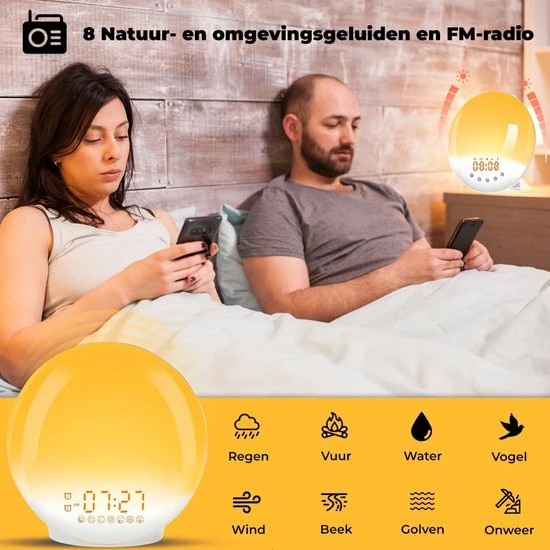 B-care Wake-up Light - Wifi Smart - Smart Life App - Lichtwekker - Wekkerradio - Slaaphulp - Digitale Wekker Met Lamp - Sfeerverlichting - FM-radio - Snooze Functie - 8 Natuurgeluiden - 2 Wektijden - 7 Kleuren - 20 Helderheidsaanpassingen 8 B-care Wake-up Light - Wifi Smart - Smart Life App - Lichtwekker - Wekkerradio - Slaaphulp - Digitale Wekker Met Lamp - Sfeerverlichting - FM-radio - Snooze Functie - 8 Natuurgeluiden - 2 Wektijden - 7 Kleuren - 20 Helderheidsaanpassingen - Afbeelding 6
