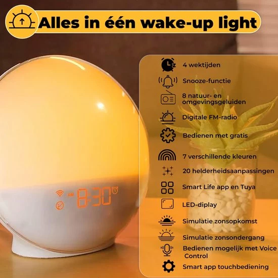 B-care Wake-up Light - Wifi Smart - Smart Life App - Lichtwekker - Wekkerradio - Slaaphulp - Digitale Wekker Met Lamp - Sfeerverlichting - FM-radio - Snooze Functie - 8 Natuurgeluiden - 2 Wektijden - 7 Kleuren - 20 Helderheidsaanpassingen 9 B-care Wake-up Light - Wifi Smart - Smart Life App - Lichtwekker - Wekkerradio - Slaaphulp - Digitale Wekker Met Lamp - Sfeerverlichting - FM-radio - Snooze Functie - 8 Natuurgeluiden - 2 Wektijden - 7 Kleuren - 20 Helderheidsaanpassingen - Afbeelding 7