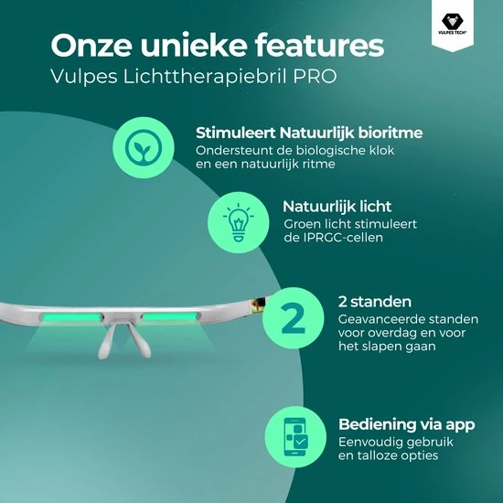 Vulpes Goods Vulpes Tech? Lichttherapie Bril - Lichttherapielamp - Energielamp - Daglichtlamp - 2 Standen & App-besturing - Wetenschappelijk Bewezen - Wit & Goud - PRO Versie - Afbeelding 3