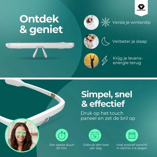 Vulpes Goods Vulpes Tech? Lichttherapie Bril - Lichttherapielamp - Energielamp - Daglichtlamp - 2 Standen & App-besturing - Wetenschappelijk Bewezen - Wit & Goud - PRO Versie - Afbeelding 10