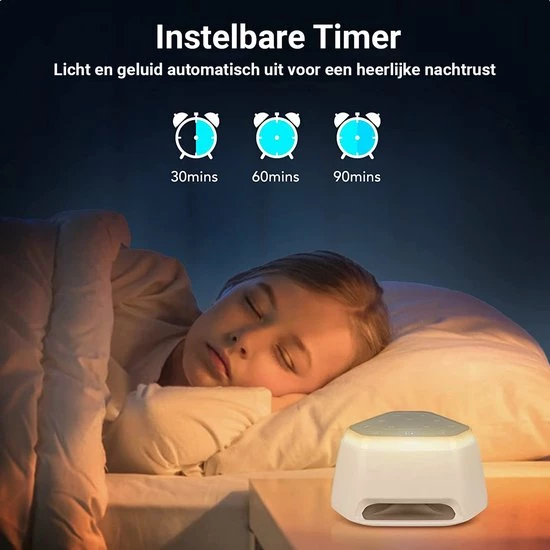 Douzle White Noise Machine Baby & Volwassenen ? Slaaptrainer Witte Ruis Met Nachtlampje ? Slaap Geluidsmachine Voor Slaaphulp - Wit - Afbeelding 4
