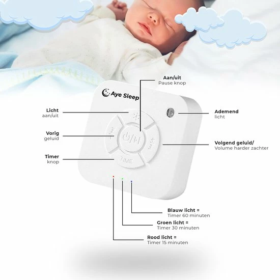 AyeSleep? Original White Noise Machine - 9 Geluiden - Slaaptrainer - Slaaphulp - Afbeelding 9
