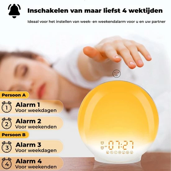 B-care Wake-up Light - Wifi Smart - Smart Life App - Lichtwekker - Wekkerradio - Slaaphulp - Digitale Wekker Met Lamp - Sfeerverlichting - FM-radio - Snooze Functie - 8 Natuurgeluiden - 2 Wektijden - 7 Kleuren - 20 Helderheidsaanpassingen 11 B-care Wake-up Light - Wifi Smart - Smart Life App - Lichtwekker - Wekkerradio - Slaaphulp - Digitale Wekker Met Lamp - Sfeerverlichting - FM-radio - Snooze Functie - 8 Natuurgeluiden - 2 Wektijden - 7 Kleuren - 20 Helderheidsaanpassingen - Afbeelding 9